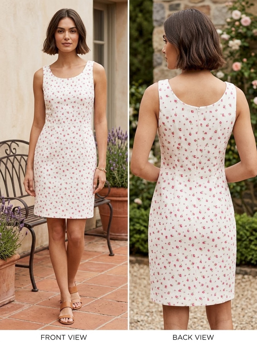 Lauren Ralph Lauren Preppy White Mini Sheath Dress with Pink Floral Print SZ L